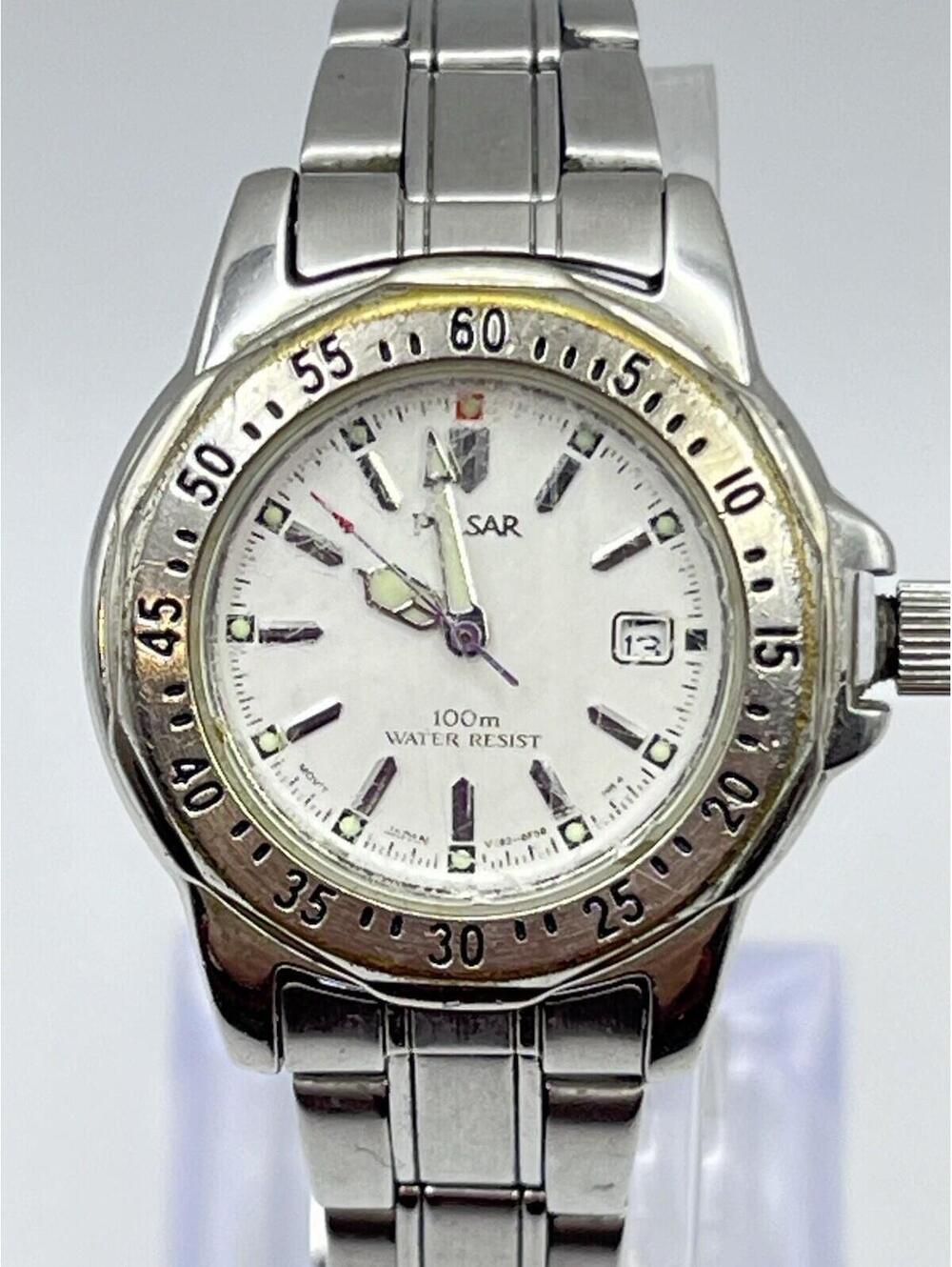 Pulsar Quartz Watch V782-6C60 Women Silver Fixed Bezel Analog New Battery Works